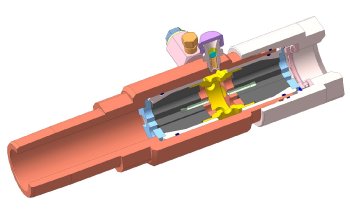 Кабельный ввод. В сечении. Кабельный ввод АФЭН 21-65-400. 3D макет. Фонтанная арматура. Вид в сечении. Обуховская промышленная компания.